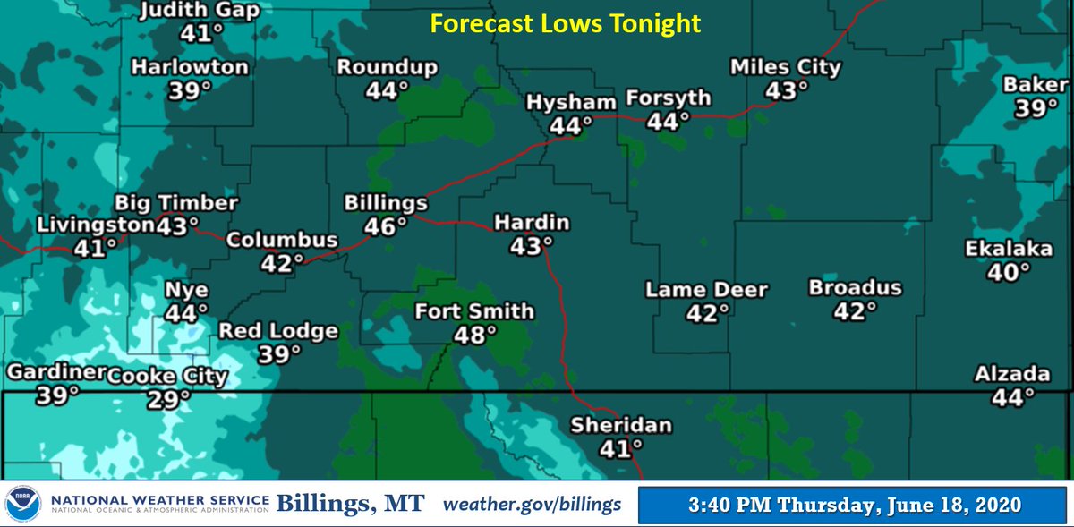 Chilly tonight! Miles City's record low for June 19th (43° in 1946) is
