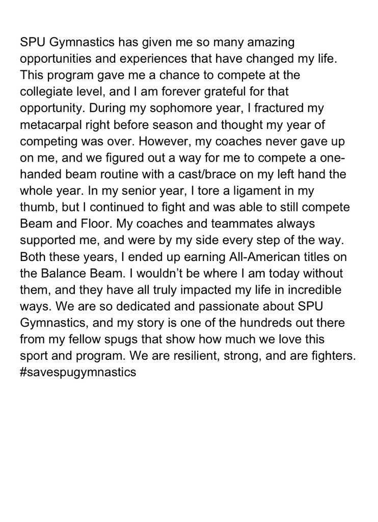 From graduated senior Miyuki Matsune: #savespugymnastics