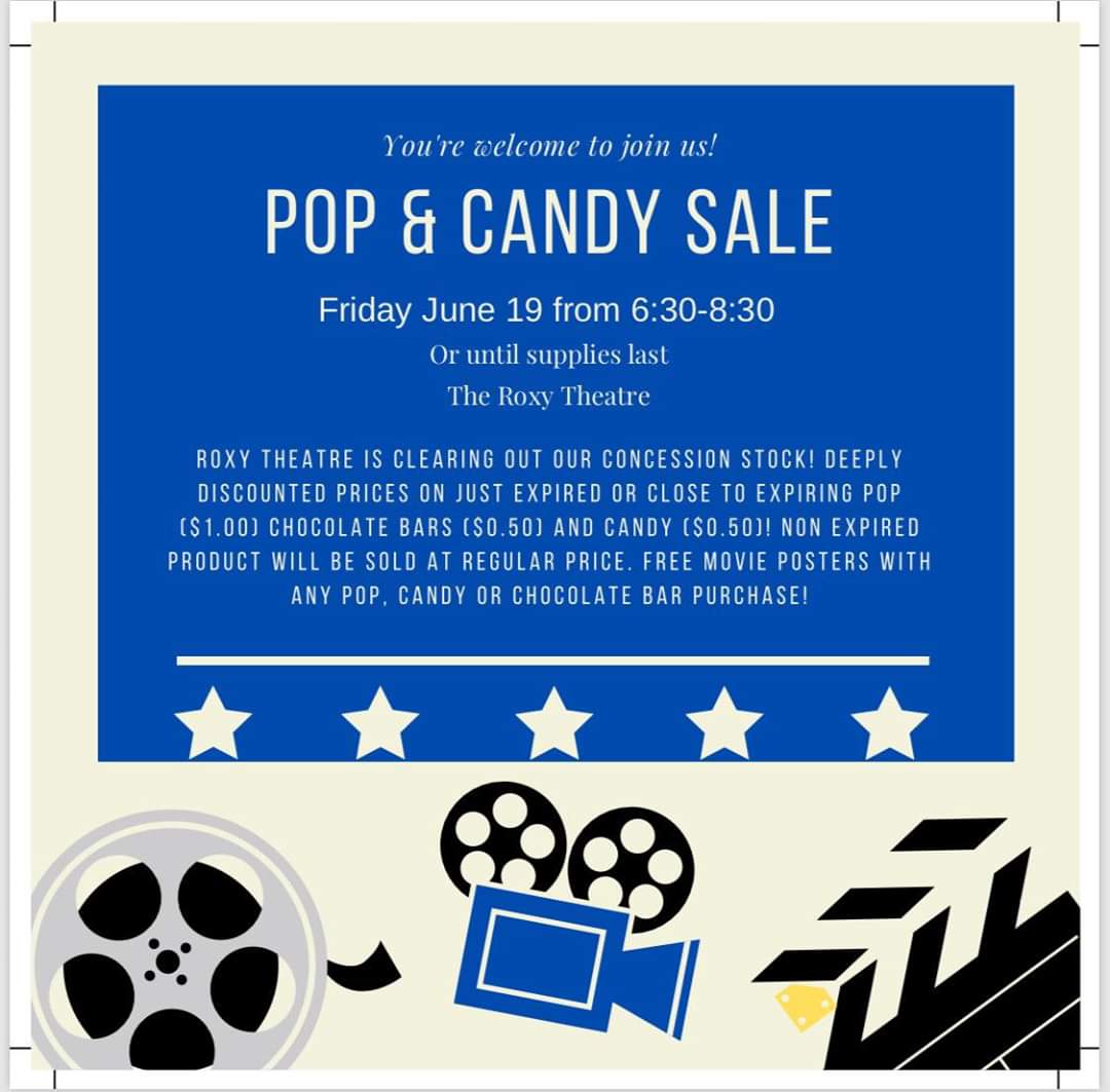NeepawaT's tweet image. If you're coming out to Neepawa for the weekend (camping, or golfing, or seeing all our great sights), make sure you're in by tomorrow evening to stock up on some discounted candy and pop from the Roxy Theatre concession yard sale! Photo repost from the Roxy.
#candysale #yardsale