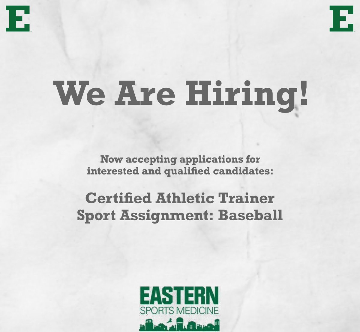 EMUSportsMed's tweet image. 🚨Spread The Word!🚨
The EMU Sports Medicine Staff is now looking for highly qualified and motivated ATs to come join our Team!🦅 Those interested should apply online through EMU’s HR site. 
Have any additional questions or need some help? Shoot us a DM here or on Twitter👍