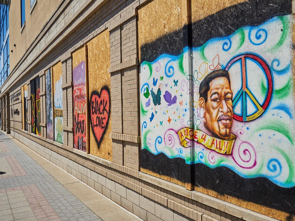 DowntownGRInc's tweet photo. Have you been #DowntownGR recently to check out the #WindowsGR public art project? ICYMI: Boarded up windows on local businesses are transforming into works of art that support the conversations on racial injustice and police brutality. https://t.co/4YBQqaemR5