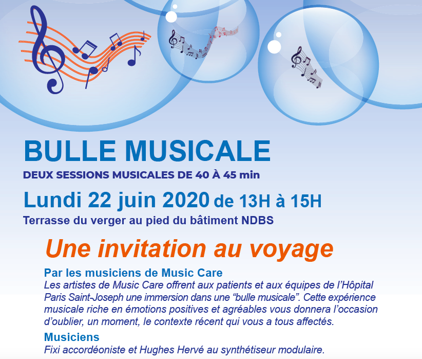 AgenceLJCom's tweet photo. [#Savethedate]
@GHPSJ &amp; @MusicCareNews vous invitent à un voyage musical en direct de la page Facebook https://t.co/CIfWc4WvoO lundi 22 juin de 13h à 15h. Les musiciens vous proposent deux sessions de 40 à 45' de pure détente dans la « bulle musicale ».
#Musicothérapie https://t.co/cDptWpFsra
