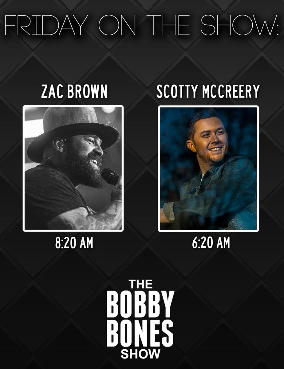 975WAMZ's tweet image. It’s a double dose of country stars on Friday’s @bobbybonesshow: @zacbrownband and @scottymccreery! Tune in on 97.5 WAMZ and your #iheartradioapp.