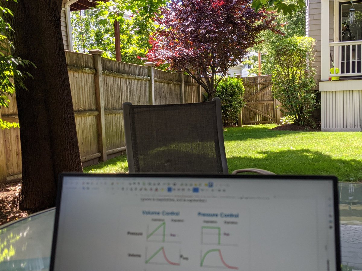 syedmoinhassan's tweet photo. Preparing for the virtual #atsbootcamp lecture today on ventilation. Sad at not being there in person but atleast there is an alternative. Good weather and flow loops. Nothing more a #pccm fellow can want π€ @atscommunity https://t.co/8a0FyflDsi