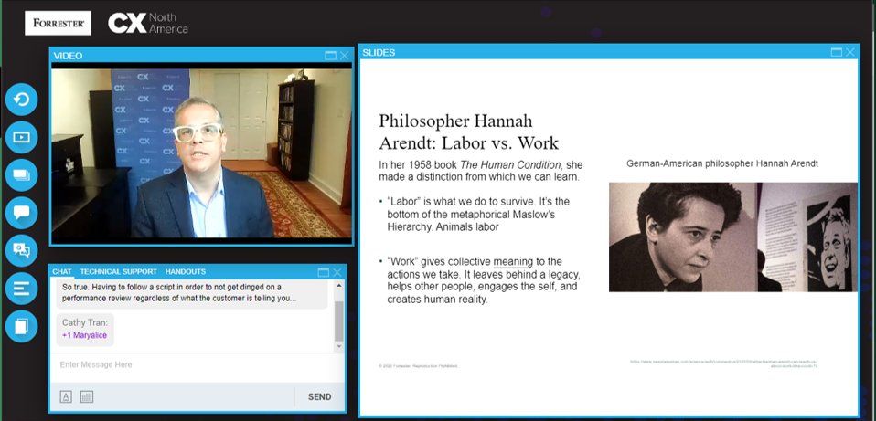 Love the human-centric approach to the #futureofwork  by 
<a href="/jgownder/">J. P. Gownder (கவுண்டர்)</a>: "'Labor' is what we do to survive, 'work' is what gives collective meaning" #ForrCX #CXNA