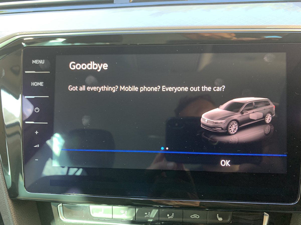 Interesting message from this VW as you leave the car. ‘Got all everything?’ 
I know it’s German-built... buuuut...