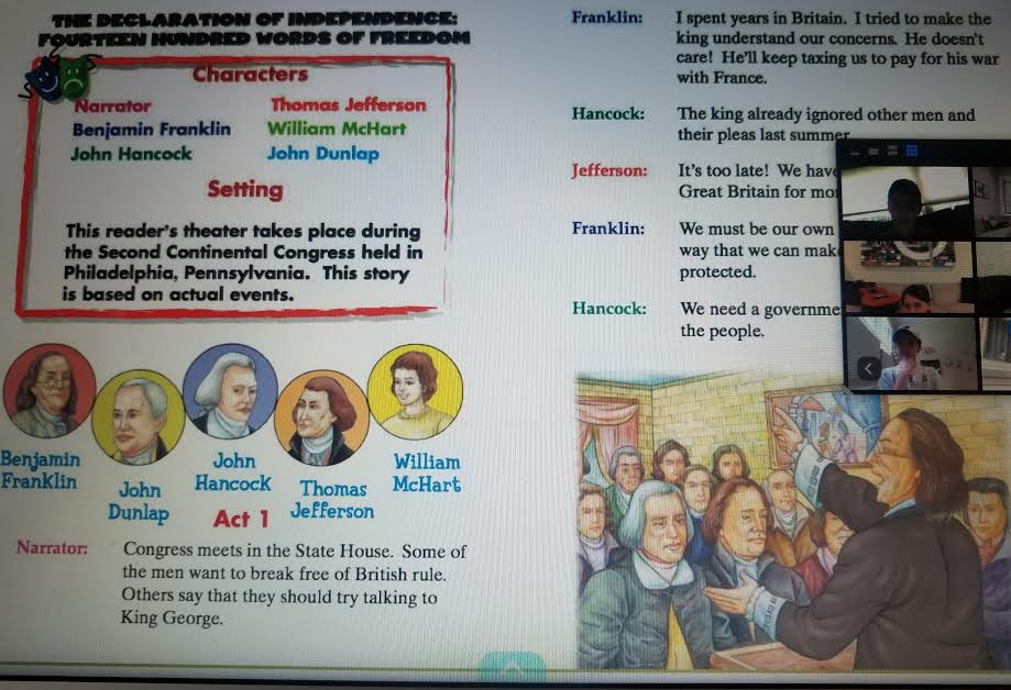 QRSWolfsonClass's tweet photo. What an amazing last day of eLearning:
We learned about the Declaration of Independence and performed a readers theater, shared a Genius Hour project about wellness, and had a dance party. #qrspride https://t.co/FRVnYn4cvt