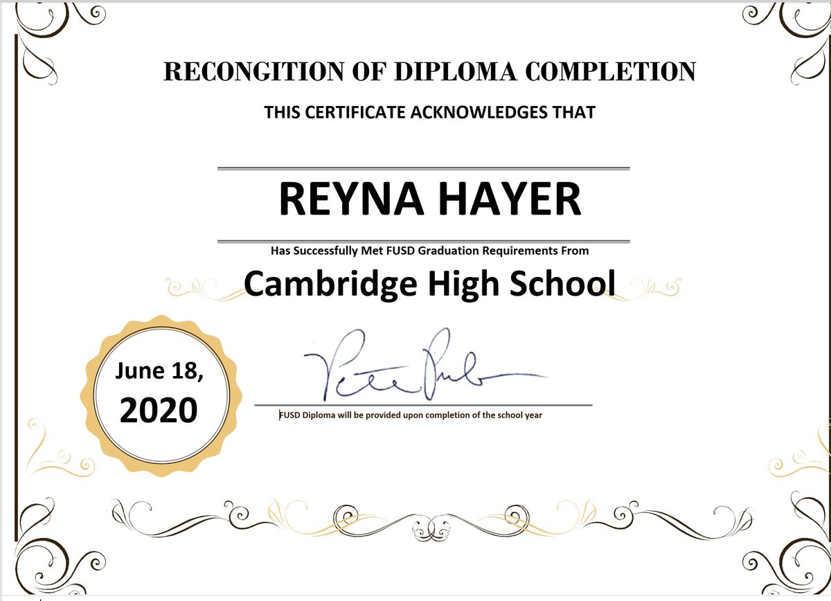 Cambridge High School is proud to announce Reyna Hayer as our newest graduate. Way to go Reyna!!!! #DistanceLearning <a href="/fresnounified/">Fresno Unified</a> <a href="/CCEAeducation/">CCEA Plus</a> <a href="/ACSA_info/">ACSA</a> <a href="/rapsa/">RAPSA</a> <a href="/EdgenuityInc/">Edgenuity (now Imagine Learning)</a> <a href="/NAEA_HOPE/">N.A.E.A.</a> 
<a href="/MommaLoew/">Leslie Loewen</a> <a href="/BryanWells_/">Bryan Wells</a> <a href="/center_erc/">Educational Resource Center (ERC)</a>
