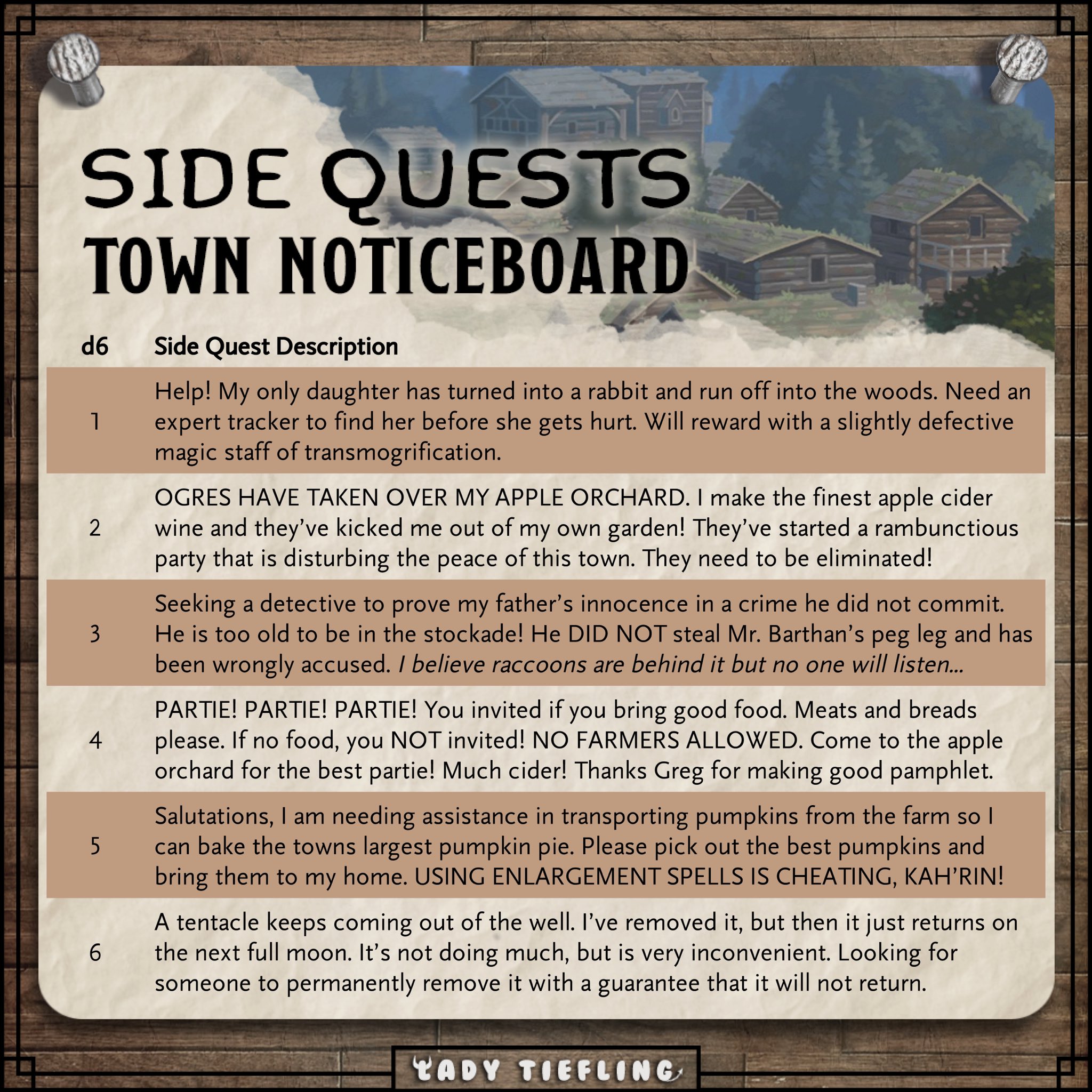 Lady Tiefling on Twitter "🏡 SIDE QUESTS TOWN NOTICEBOARD After