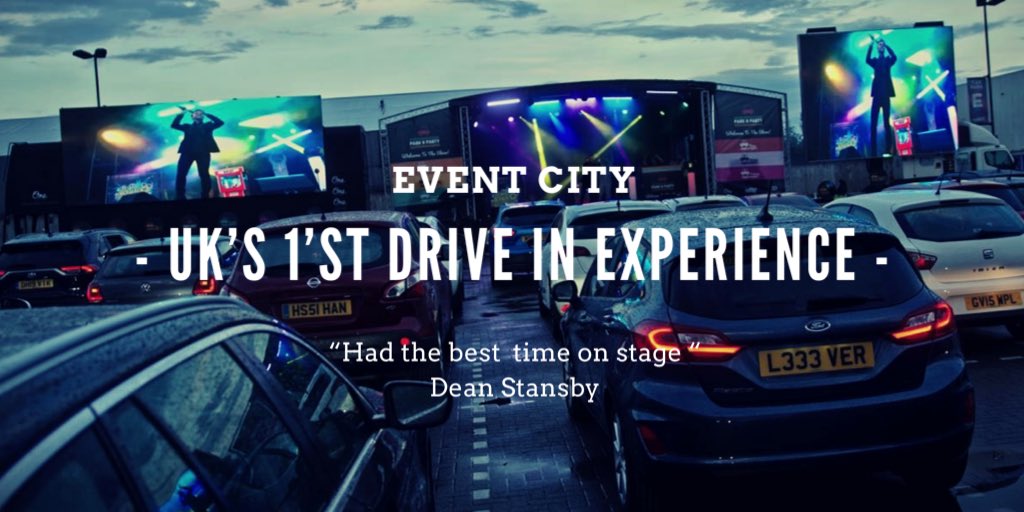 DeanStansby's tweet photo. Had an amazing time on stage last night performing for @OneAgencyMedia’s 1’st UK’s #ParkNParty #DriveInExperience @EventCityUK @PPProds #MCR #TraffordCity #SociallySafe #Events #DriveInEntertainment https://t.co/8dNznjvIMB