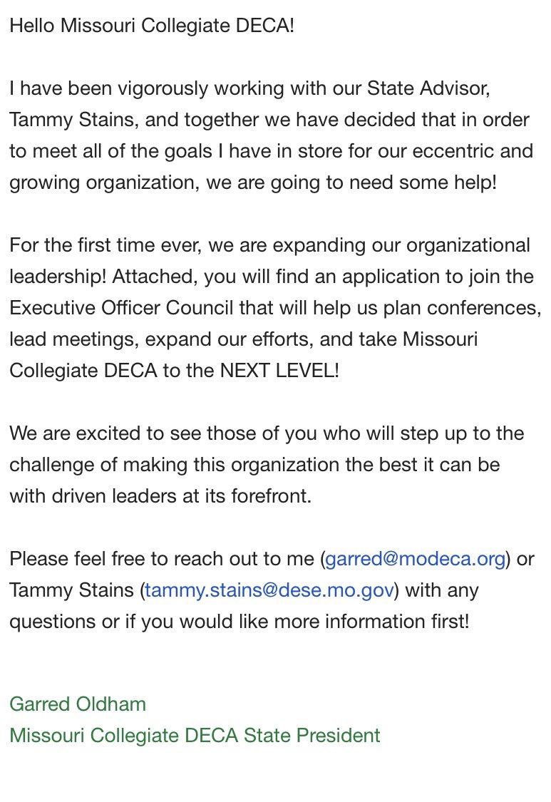 Missouri_CDECA's tweet photo. Hey Missouri Collegiate DECA members! Don’t miss out on this opportunity! 

https://t.co/IBMpxlzVLo https://t.co/gRUwEo4Hus