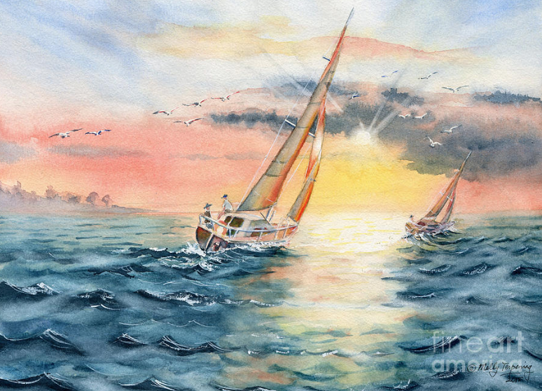 Artwork for sale! - 'Sailing To The Sunset ' - fineartamerica.com/featured/saili… @fineartamerica 
#watercolorpainting #sailingboat #sailingart