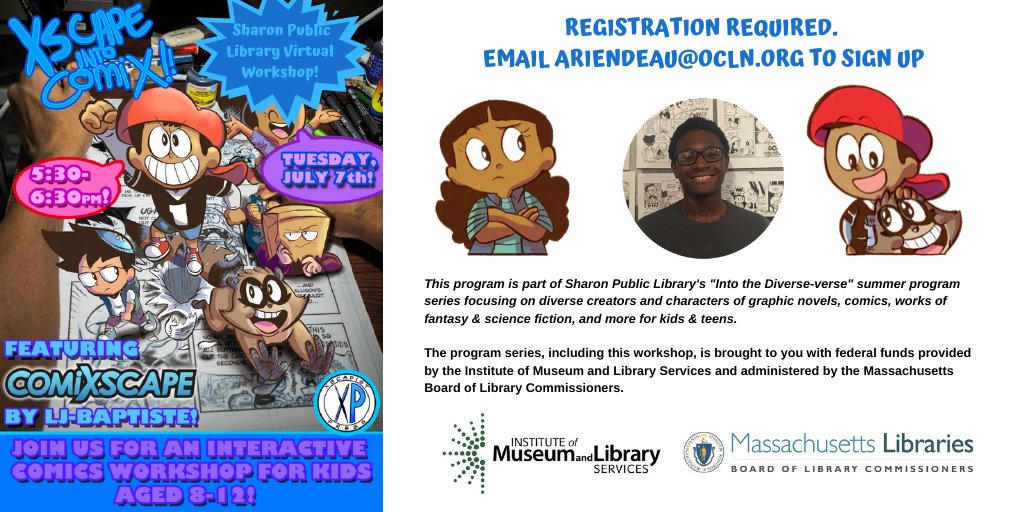 SharonLibraryMA's tweet photo. Calling Sharon artists ages 8-12! Sign up now for this awesome virtual workshop with Boston webcomics creator LJ Baptiste! https://t.co/Eunuyh6c9z