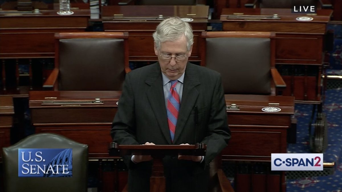 Screenshot of Majority Leader McConnell standing on the Senate floor.