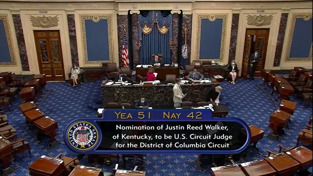 AFJustice's tweet photo. NOW: Senate Republicans just confirmed the nomination of Justin Walker.
Every Senate Republican who voted for Walker knowingly abandoned the health and well-being of their constituents, and we won’t forget it.
#StopWalker #courtsmatter https://t.co/Gfovi2R9q7