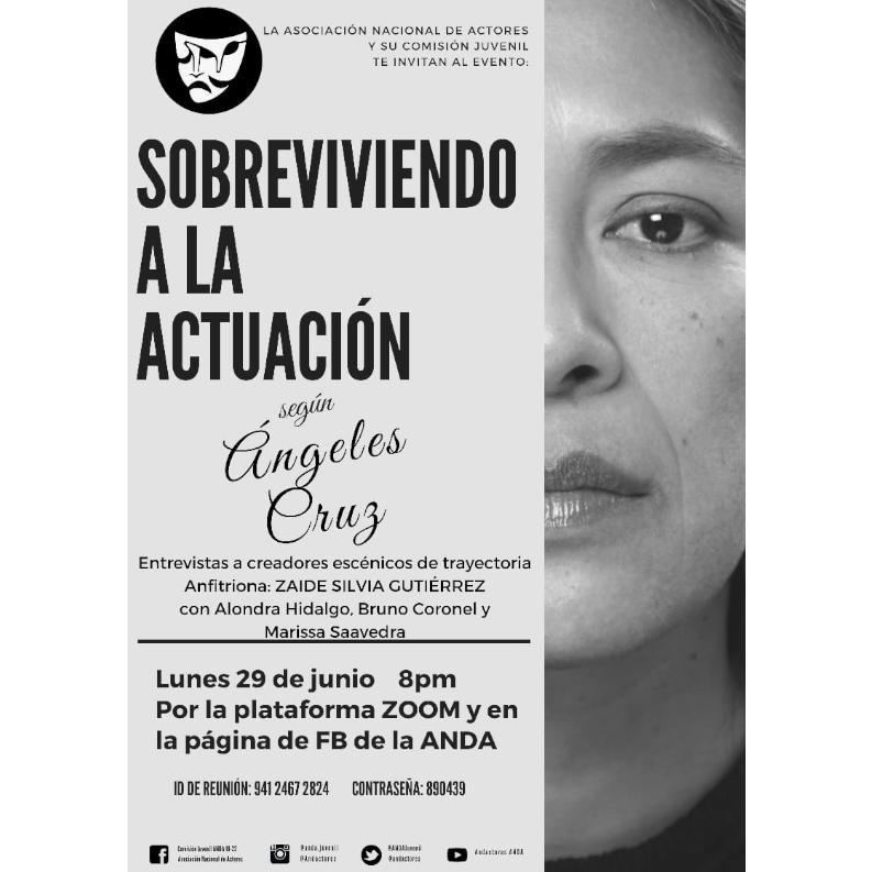 Oigan, todos!!
Este lunes 29 de junio a las 8p.m. entrevistemos juntos a la súper actriz Ángeles Cruz.
¿Cómo sobrevivir a la actuación en tiempos de Coronavirus?

Nos vemos por Zoom o en el FB de la ANDA.
      
ID de reunión: 941 2467 2824
Contraseña: 890439