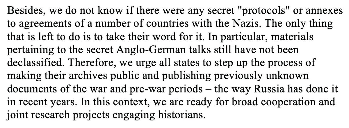 But he buries that admission in the conspirological rubbish about other countries also having signed secret protocols with Nazi Germany, which they are not declassifying.