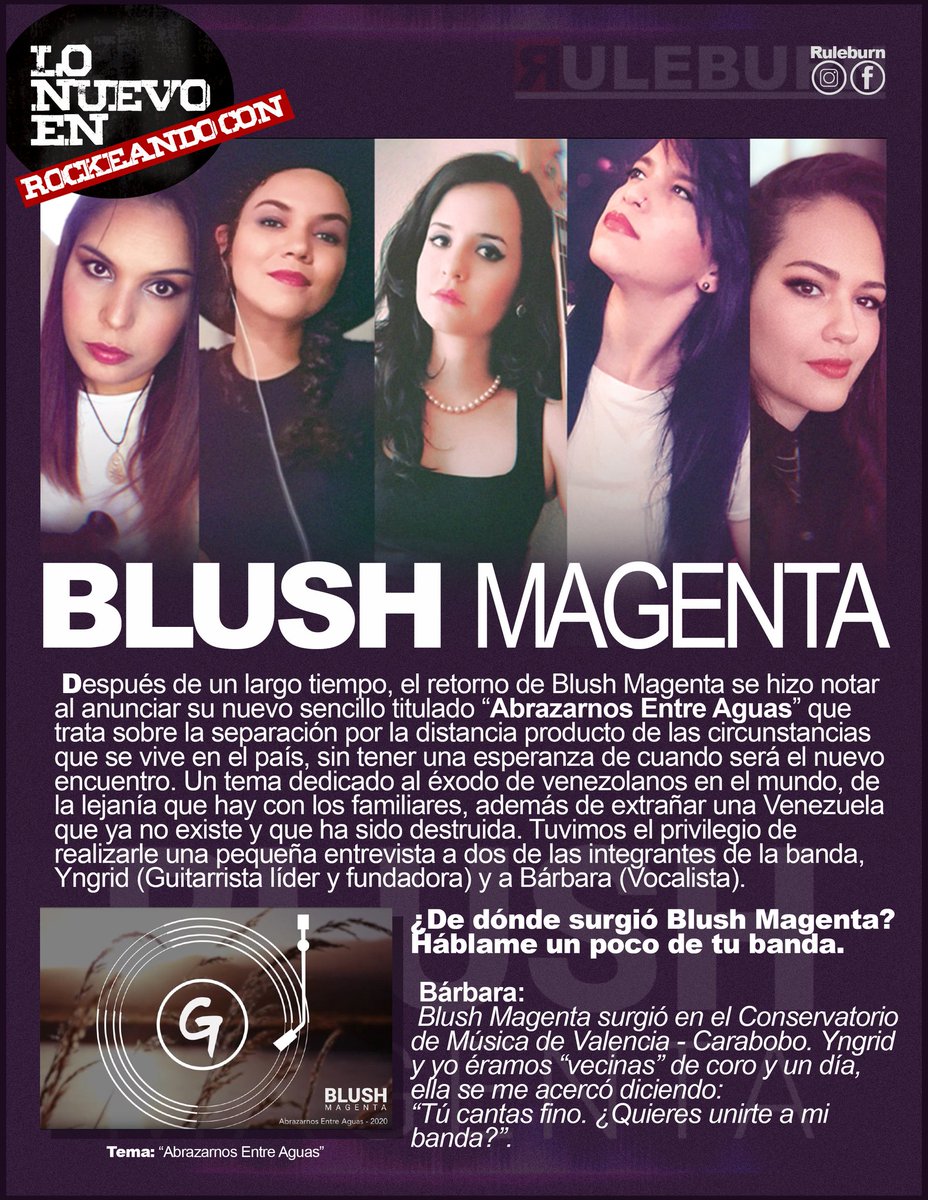LO NUEVO EN ROCKEANDO 
con <a href="/blushmagenta/">Blush Magenta</a> .

Entrevista completa aquí:
m.facebook.com/story.php?stor…

#ruleburn #rock #venezuela #magazine #blushmagenta