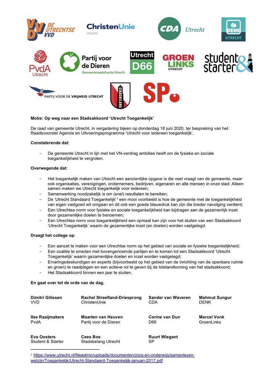 VVDUtrecht's tweet photo. Onze motie om te komen tot een Utrechtse norm voor sociale en fysieke toegankelijkheid is zojuist raadsbreed aangenomen. Op naar een stadsakkoord โUtrecht Toegankelijkโ, zodat onze stad toegankelijk is voor iedereen #UNenable #equalaccess https://t.co/unpi1PJNv4