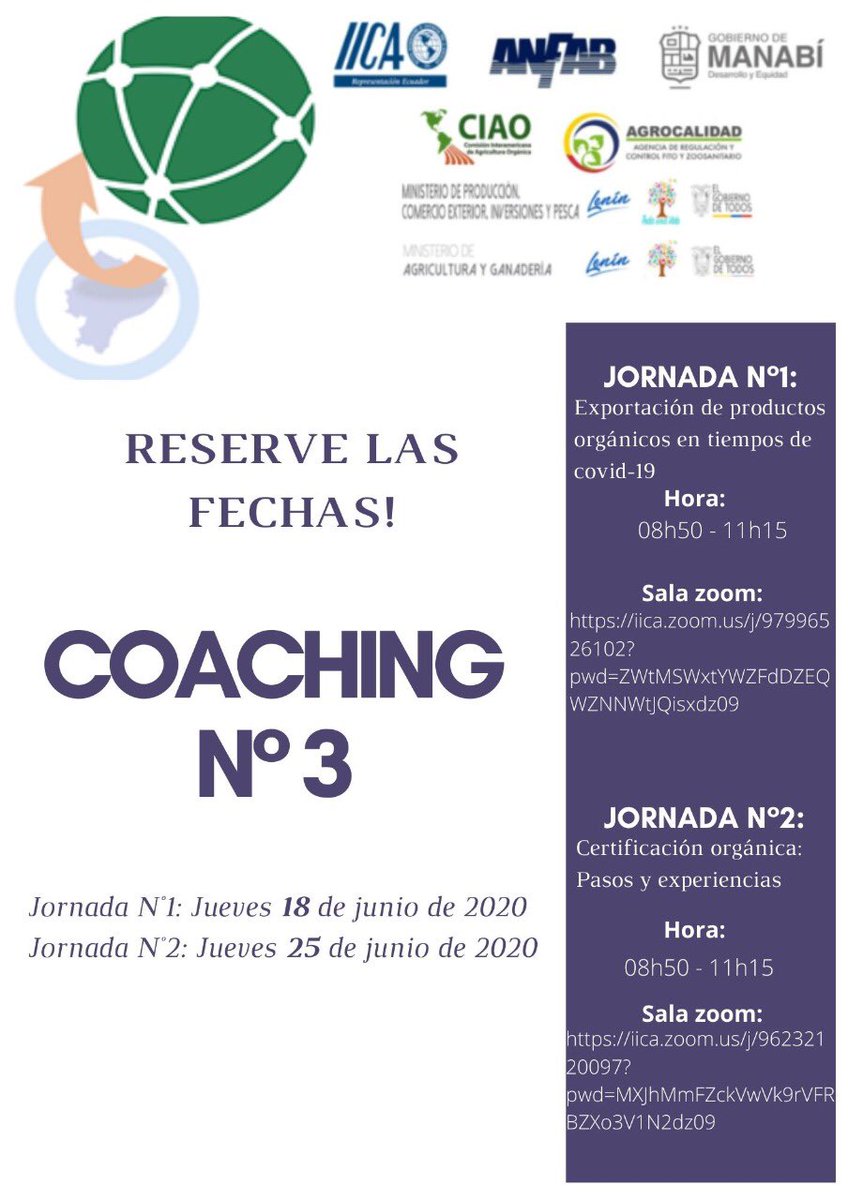 mbaquer's tweet photo. Excelente jornada del coaching 3 #ProgramaBioexportadorGlobal.!!Gracias a nuestros expositores de España, Argentina, Perú y Ecuador: José Miguel González, Facundo Soria, Edith Villavicencio y Alejandra Díaz!! @IICAEcuador @CIAOrganico @IICA_Europa @ANFAB_Ec @GobiernodManabi https://t.co/aeH7HqcrnZ