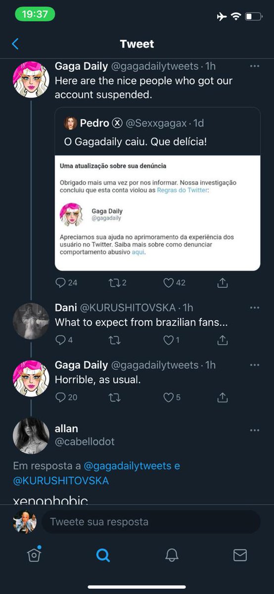 When Brazilian fans fought back, they got suspended from Twitter.But the thing is, they still played the victim, calling us "horrible as usual"