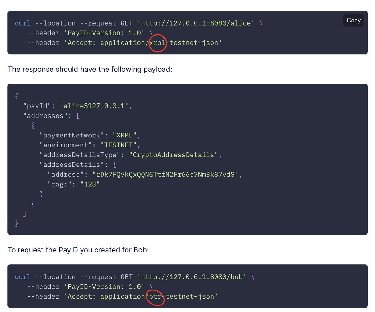 XRPres3's tweet photo. @BredGarlicHouse @JoelKatz After reviewing the developer docs I believe the way that is avoided is that when you request alice$wallet.com you also specify the network you would like account details for. https://t.co/uJVfUIzbKI https://t.co/p2olj5vBkH