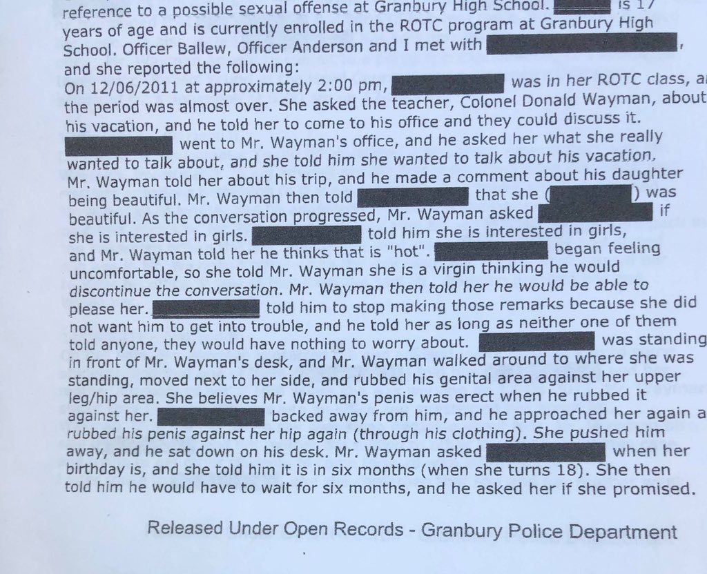 And now, an anon has uncovered records of Donald Wayman's sexual assault of a child in Granbury, TX, and shared them to a non-official Selah, WA Twitter account: 12/15