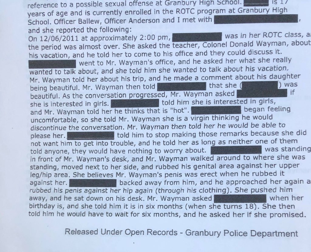 And now, an anon has uncovered records of Donald Wayman& #39;s sexual assault of a child in Granbury, TX, and shared them to a non-official Selah, WA Twitter account: 12/15