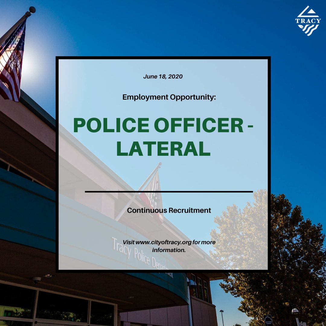 cityoftracy's tweet image. Would you like to #WorkInsideTheTriangle? Then check out the #EmploymentOpportunity below! 
Police Officer - Lateral: bit.ly/37ERP4N