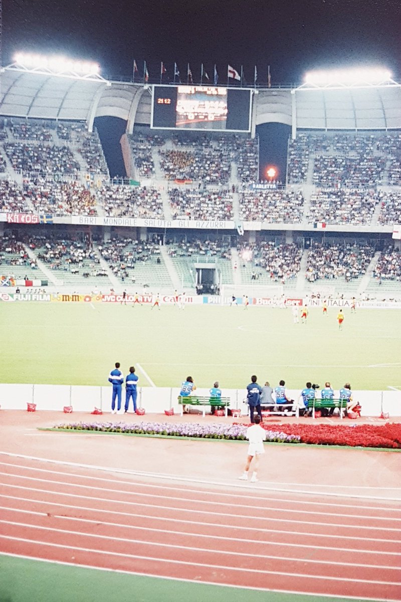 Monday 18 June 1990: a long train journey south to Bari (we certainly made the most of our two week Italian rail passes) and this marvellous newly built stadium, rising up like a floral inspired spaceship. #30YearsAgo #Italia90