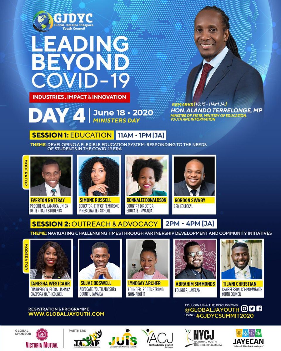 JAYECAN_'s tweet image. Join us for Day 4 of the Global Jamaica Diaspora Youth Council Summit. 
#GJDYCSUMMIT2020