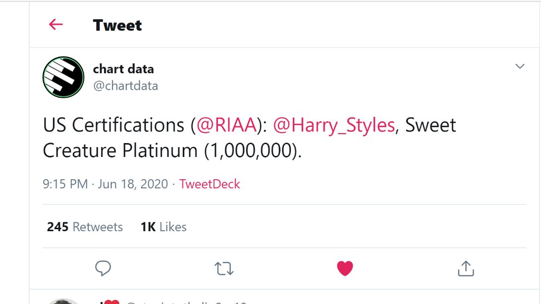 -"Adore You" is now officially certified DOUBLE platinum in the USA and "Sweet Creature" is platinum (even tho its not an official single).- Harry crossed 3.5 BILLION streams on spotify with only 24 songs without ANY features or collabs.