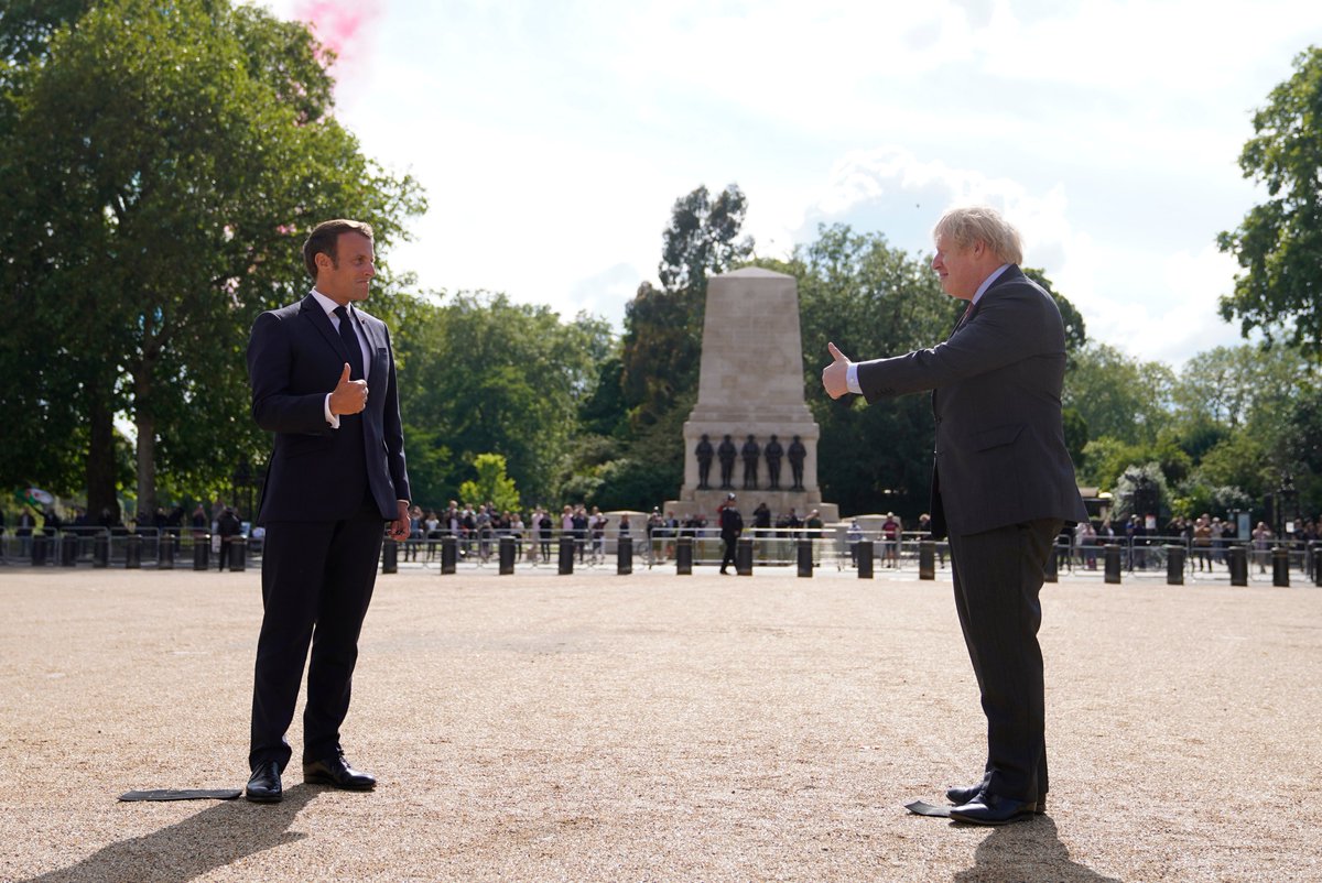 10DowningStreet's tweet photo. Today PM @BorisJohnson hosted French President @EmmanuelMacron at Downing Street to commemorate the 80th anniversary of General Charles de Gaulle’s ‘Appel’, widely considered to be the origin of the French Resistance. https://t.co/20UaYI2IWK