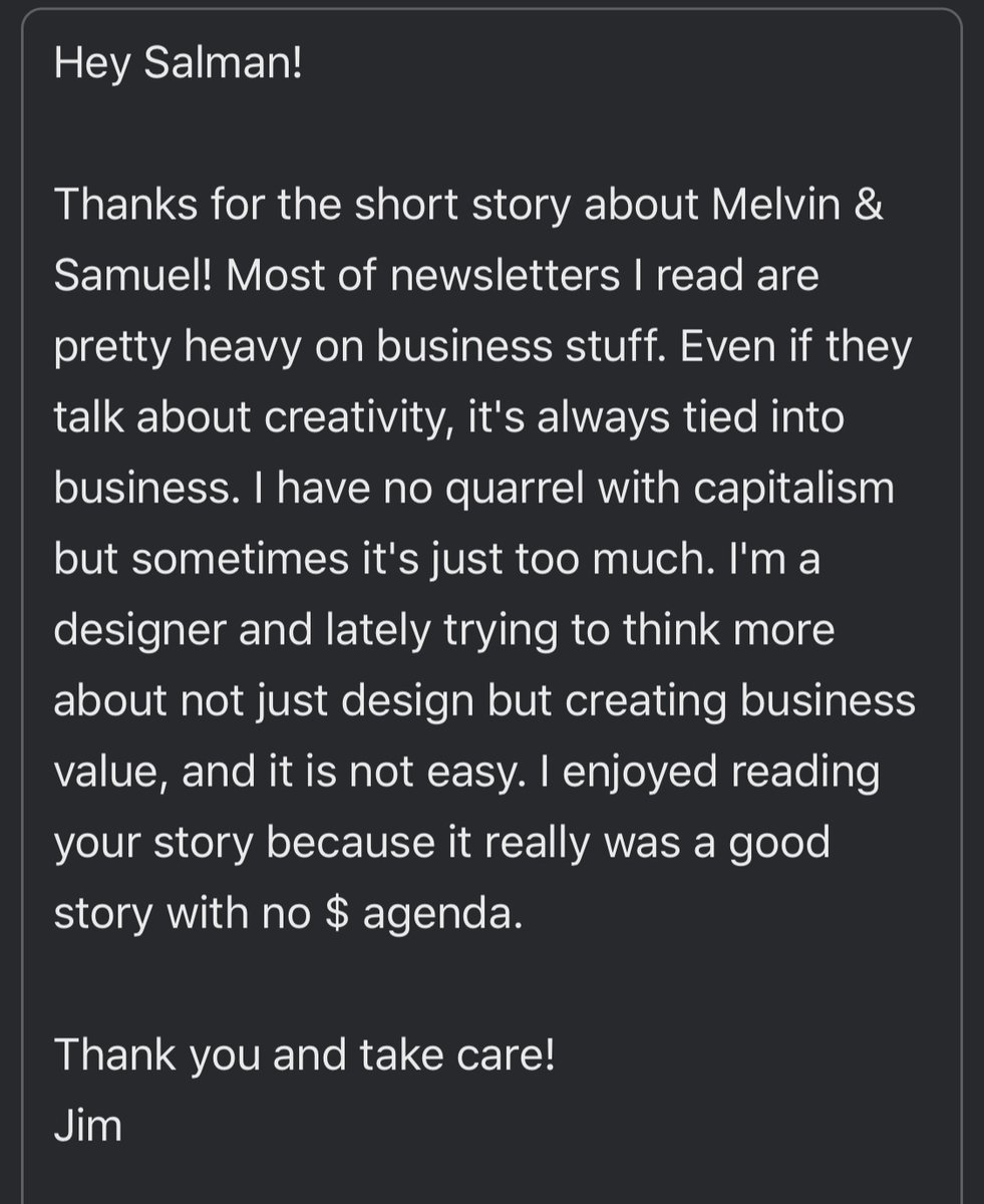 With my newsletter, I'm going against typical "growth advice" — I explore my curiosities, rather than a single topic.So when I get feedback like this, it's really validating!Thoughts on embracing your authentic self in your writing: (*thread*)