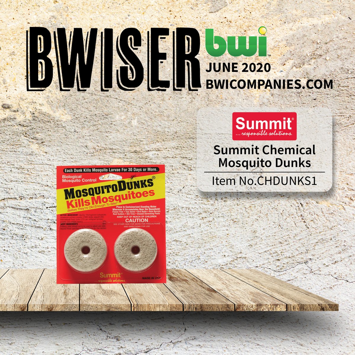 bwicompanies's tweet photo. June BWIser Special - Mosquito Dunks from Summit Chemical Company. Kills mosquito larvae growing wherever water accumulates. Floats on water and will keep on working for 30 days or longer. Shop online at https://t.co/qRASk9bhPG! #BWIser #LawnAndGarden #TopNotchService https://t.co/46TrtrElCl