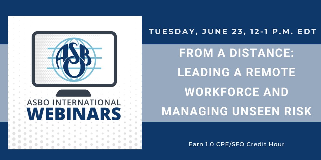 ASBOIntl's tweet photo. Don't forget to register for the next #ASBOWebinar on 6/23 at 12 PM EDT. Join us for a discussion on how to effectively lead people and manage risk from a distance. 

#Schoolbusiness #WorkingRemotely #ManagingATeam 

https://t.co/3NfmBJ6Ayr https://t.co/e27lbWuEbo