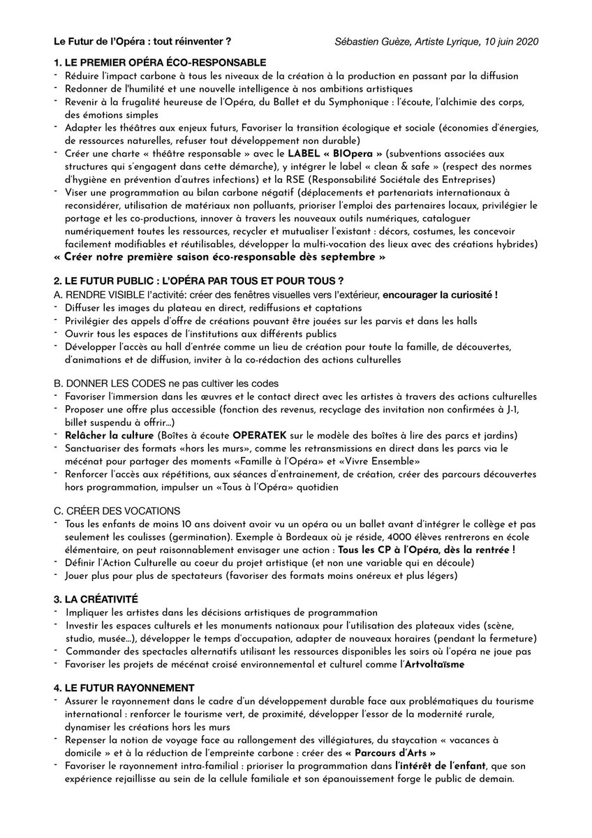 Le futur de l’Opéra : tout réinventer ? 
LE PREMIER OPERA ÉCO-RESPONSABLE, Labellisé #BIOpera 
Si nous ne le faisons pas pour nous, faisons le pour nos enfants! Quelques pistes d’un modeste citoyen.
