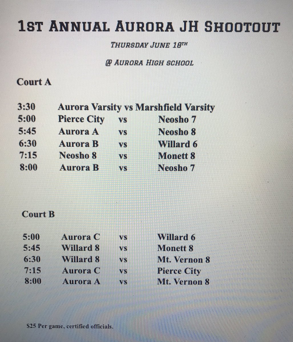 Adam Thornhill Ed.S. (@coachthornhill) on Twitter photo Aurora JH Summer League starts tonight! Spectators are allowed at 50% capacity and are asked to sit in designated spaces. G🏀 Dawgs!
<a href="/houndawgsports/">Houn Dawg Sports ⚾🏀🏐🏈🎾⚽⛳</a> <a href="/AJH_Dawgs/">Aurora Junior High</a> Aurora JH Summer League starts tonight! Spectators are allowed at 50% capacity and are asked to sit in designated spaces. G🏀 Dawgs!
<a href="/houndawgsports/">Houn Dawg Sports ⚾🏀🏐🏈🎾⚽⛳</a> <a href="/AJH_Dawgs/">Aurora Junior High</a>