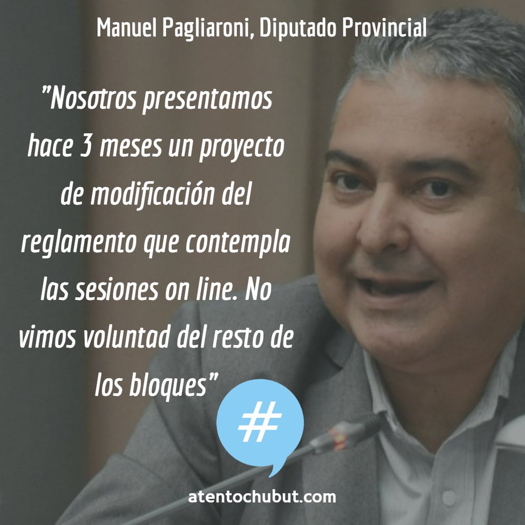 AtentoChubut's tweet photo. Lo dijo el Diputado Pagliaroni (@ivantrelew) en LU20 en torno a la discusión por la modalidad para sesionar, "mas allá de que se tiren la pelota, hay un proyecto y no ha habido voluntad de tratarlo. Es preocupante esta imposibilidad de sesionar", afirmó
👉 https://t.co/FwOwdRbDCn https://t.co/VcPN6Cn3wi