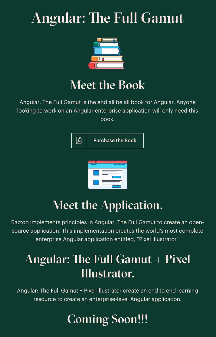 _razroo's tweet image. The community's most prolific experience on front end architecture, coming soon: razroo.com/books
#angular #angularthefullgamut #frontendarchitecture