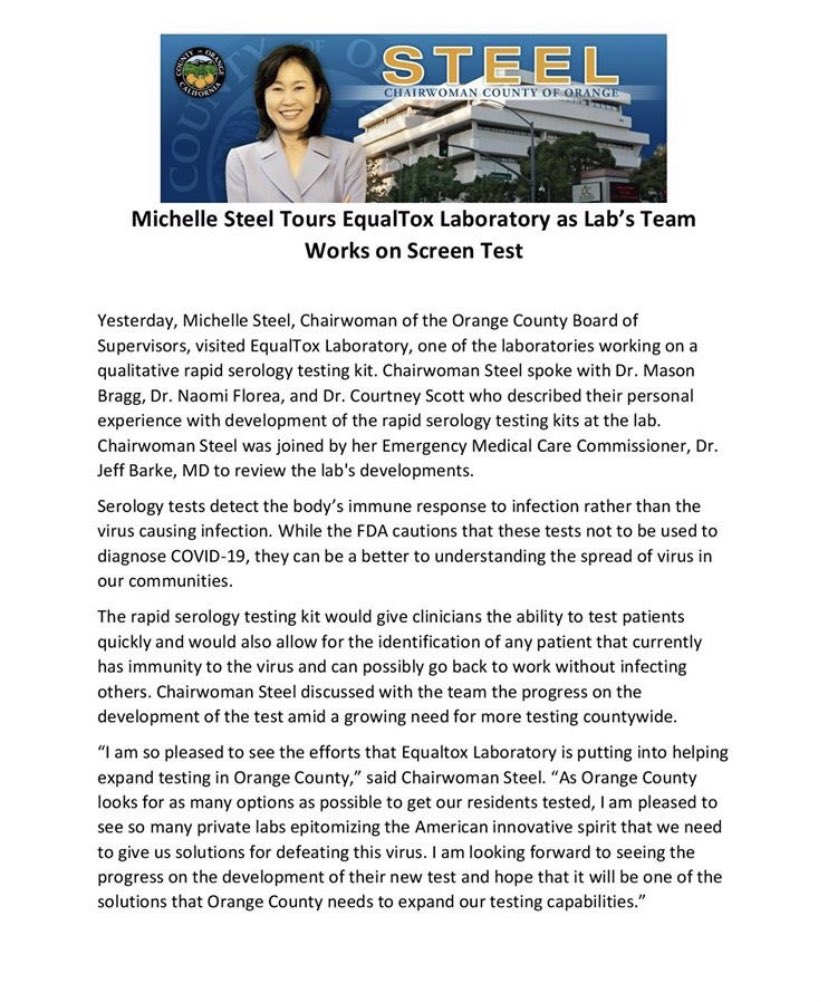 Michelle Steel is also running for CA’s 48th Congressional District against Harley Rouda. Steel has been very vocal with questioning the need for masks to be worn in OC and pushing to reopen businesses quickly. So, who is her Emergency Medical Care Commissioner? Dr Jeff Barke.