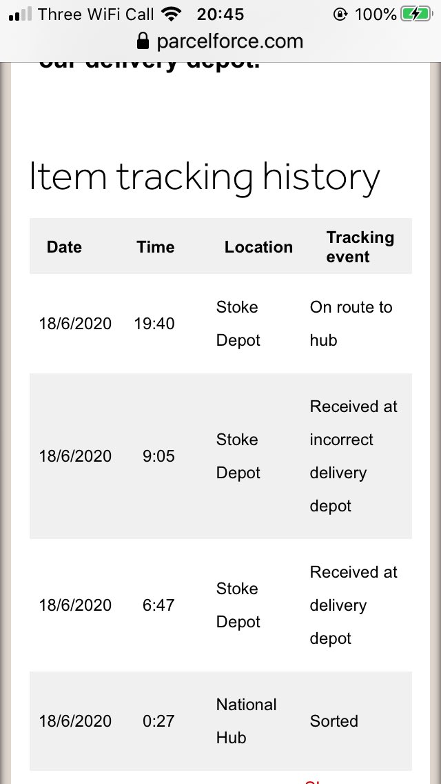 laingesita's tweet photo. @parcelforce #parcelforce next day delivery and yet package has spent a whole day in the wrong depot. https://t.co/1fJ4o3VEnh