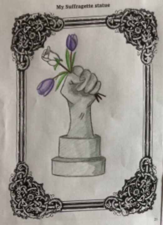THS_History's tweet photo. More fantastic #suffragette work from Oliver in Y8! Brilliant statue design and explanation, well done! #deedsnotwords #votesforwomen #onlinelearning #womenshistory #teachinghistory #emmelinepankhurst #turbutthousepoints https://t.co/4PXjpHv0Go