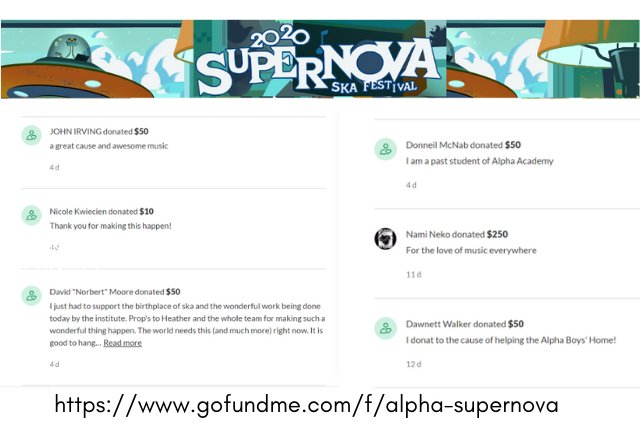 The comments on the @SuperNovaSka x <a href="/alphaboysschool/">Alpha Institute/Alpha Boys School</a> #gofundme are the best <a href="/AlphaBoysRadio/">Alpha Boys School Radio</a>