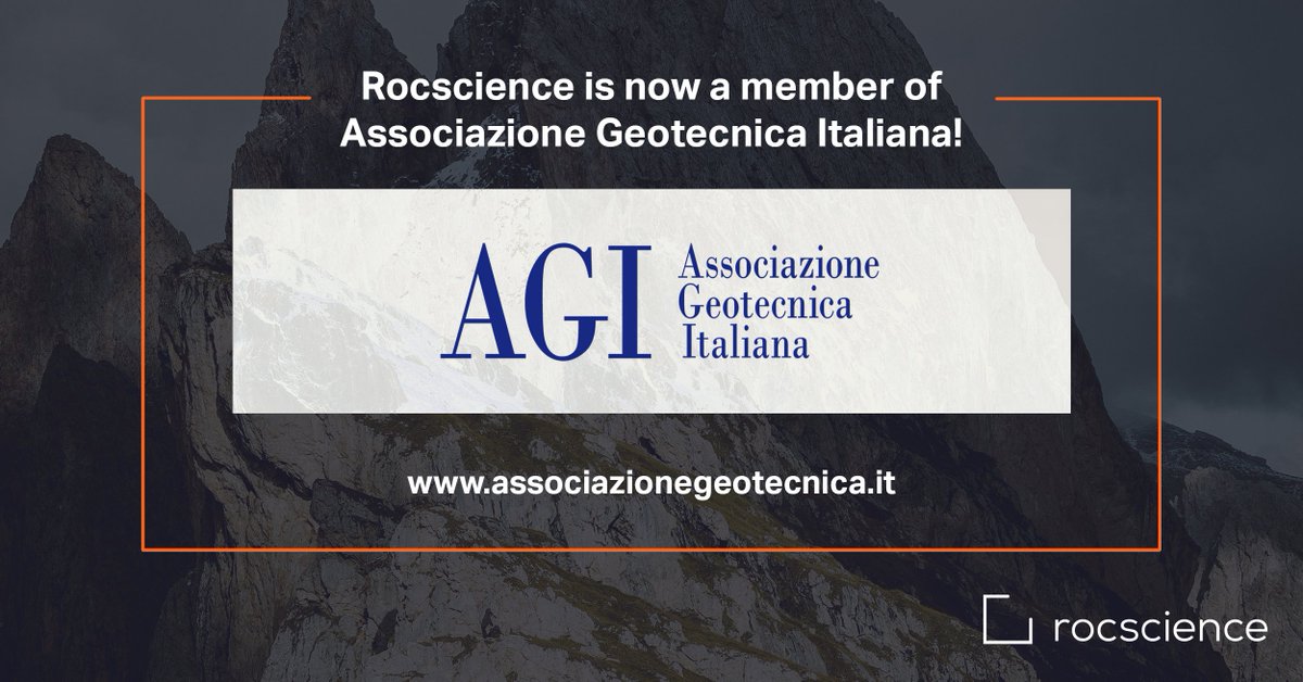 Rocscience's tweet photo. Rocscience is proud to be a member of AGI. Please get in touch with our representative in Italy, Nicola Brusa (nicola.brusa@rocscience.com) for all your #Rocscience Geotechnical Tools. Get your free trial now: https://t.co/qHiJ2MkmLv.
.
#geotechnicalengineering #RocscienceGlobal https://t.co/tqeztshguL