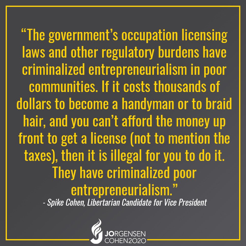 More fire from #spikecohen, the Libertarian VP. This ticket has consistently demonstrated a sound understanding of economics and its relation to American politics. Proud to be a supporter. Can’t wait to vote. #jojorgensen #jojorgensen2020 #votegold #election #election2020 #vote