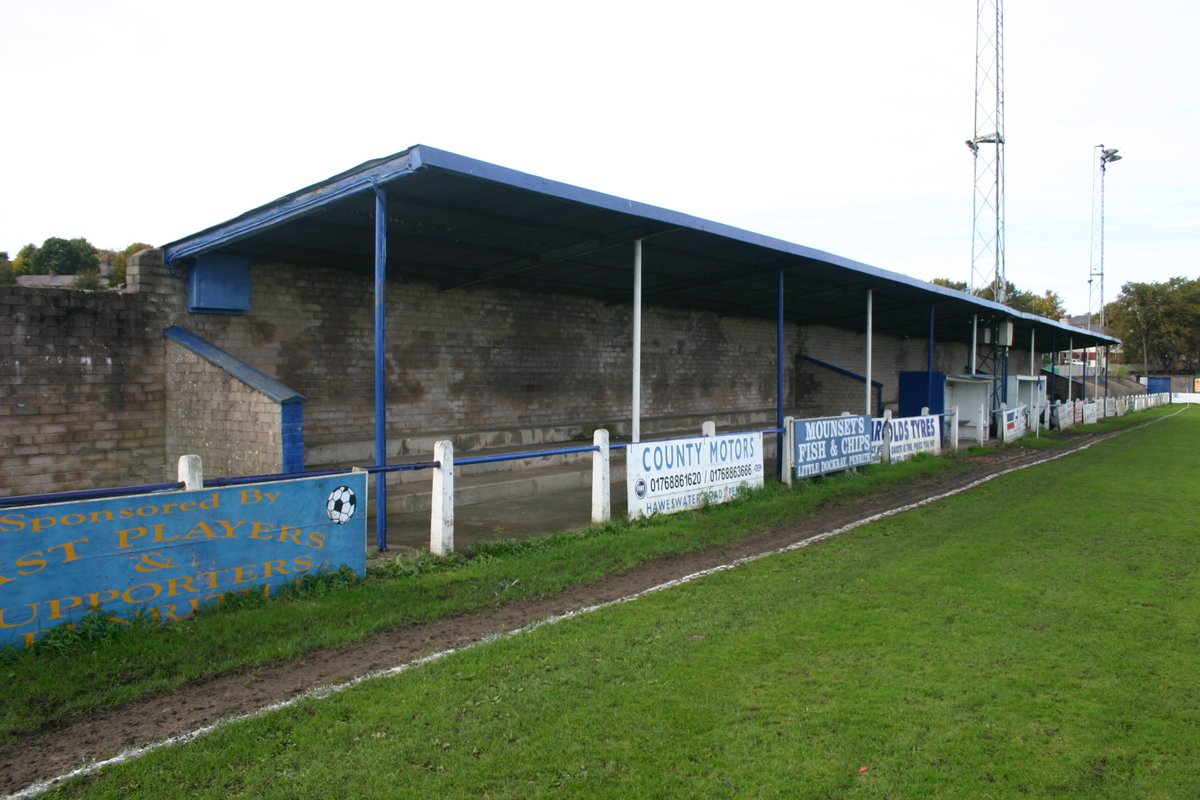 Groundtastic's tweet photo. Penrith's Southend Road ground, which the Northern League club left in 2009, provides the cover for our book, The Cemetery End.  It features more than 350 British grounds and stands that were lost from 1995 to 2020. It can be ordered here - https://t.co/urhrZ2a16b @penrithfc https://t.co/VXLvQMTL8e