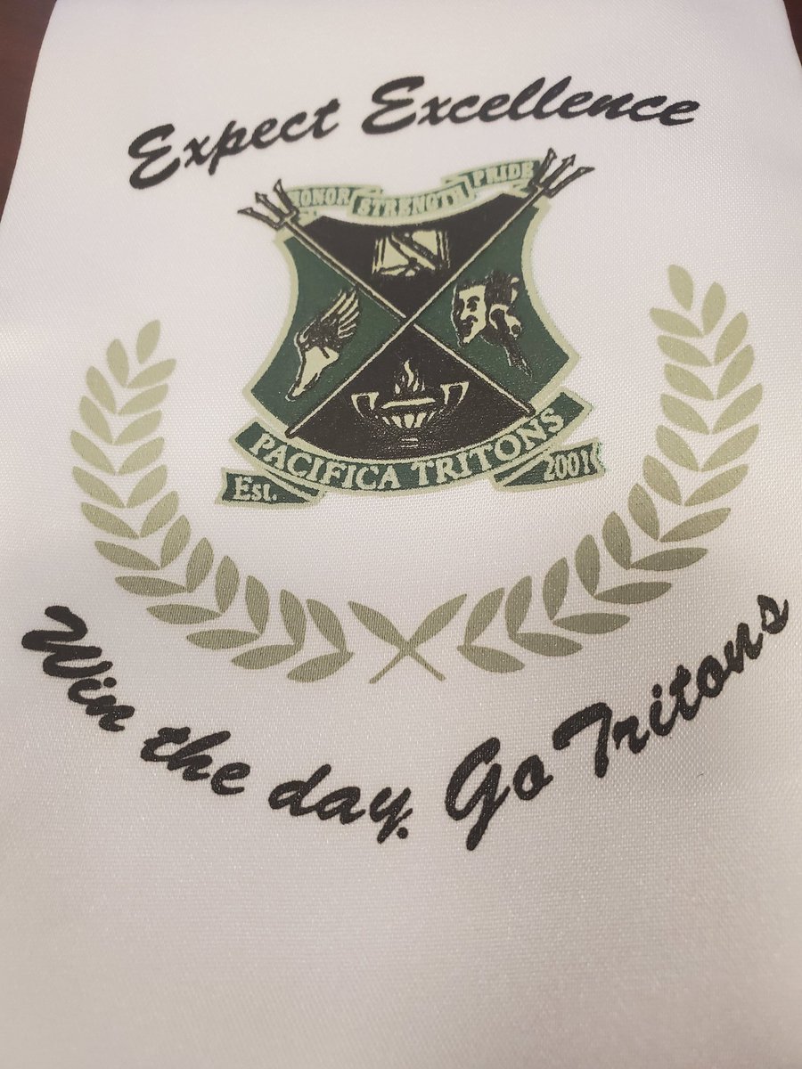 JacketPrincipal's tweet photo. I love my @2020tritons. We came to PHS together 4 years ago. All year, they promised me a tribute through their Graduation Stoles. These brought tears to my eyes. I love you guys. Thanks for giving me my best 4 years as an educator. #expectexcellence #wintheday @pacificatritons https://t.co/Eq2xSSToDR