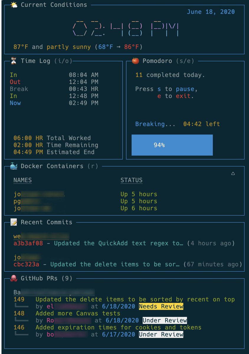 Wonder if anyone would be interested in how I made this terminal dashboard that I regularly use for work. Maybe worth an Egghead playlist?