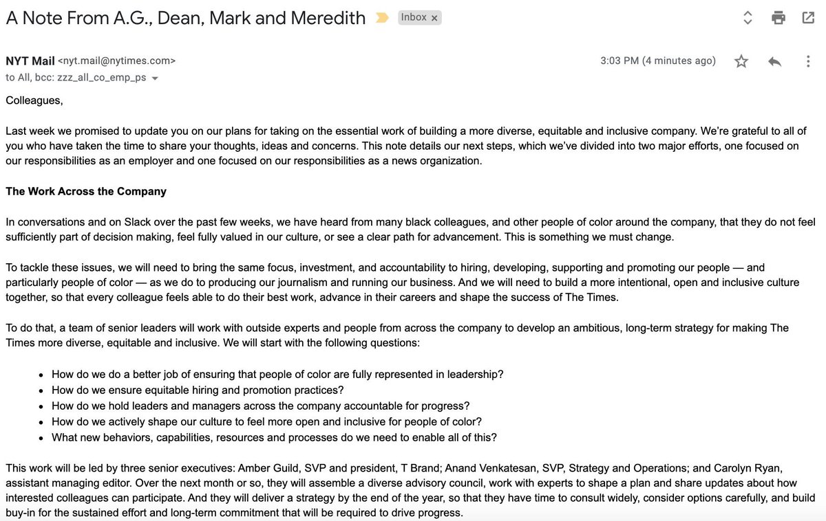 Page 1:They start off by saying the work to build a more diverse, equitable, and inclusive company is "essential." This is nonsense, of course. We have the most diverse, fair, and welcoming society in history. It means installing a political view and expanding its reach.